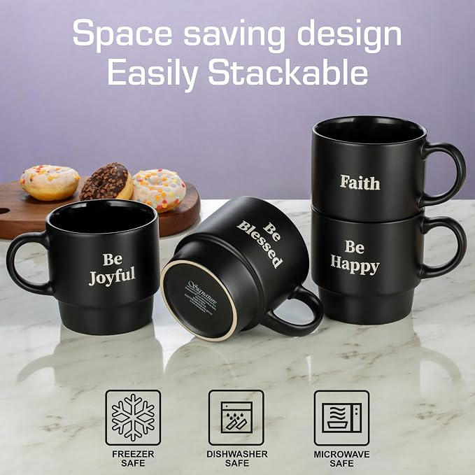 Signature Housewares Be Happy Stackable Stoneware Coffee Mug Set - Image 5