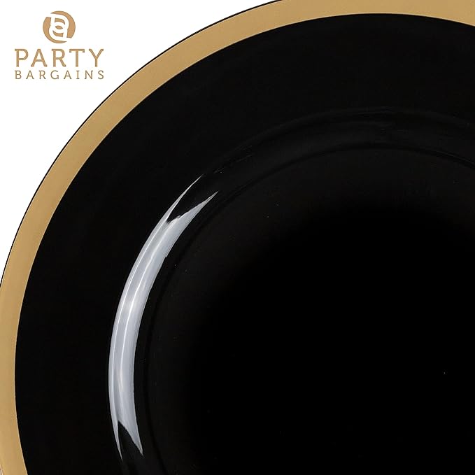 PARTY BARGAINS 13-Inch Charger Plates - 48 Pack, Black Gold Rim, Heavy-Duty Disposable Chargers for Elegant Dining - Ideal for Weddings and Formal Events