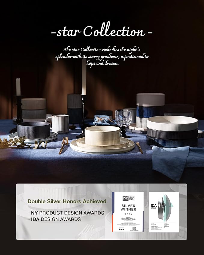 Famiware Star Stoneware Dinnerware Set, Cappuccino White | 7.5" Shallow Pasta - Image 8