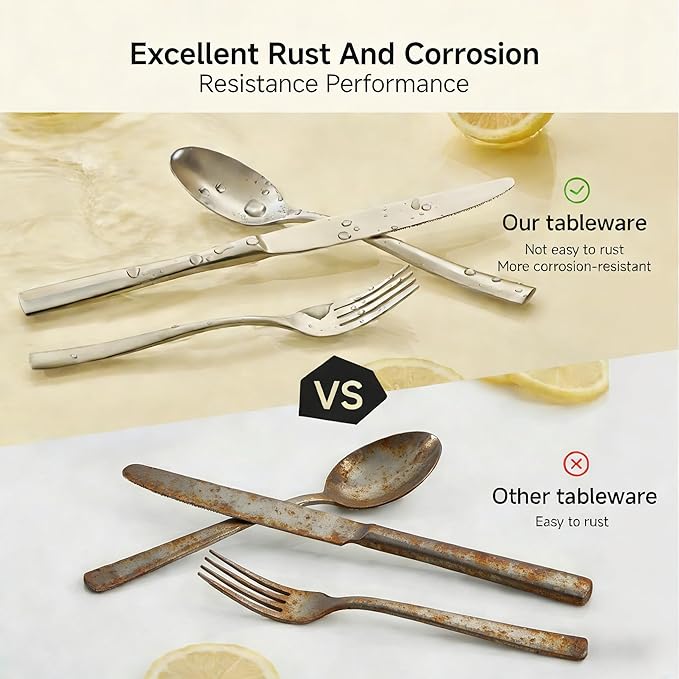 KINGSTONE 40-Piece Silverware Set for 8, Matte Stainless Steel Flatware Set with Forks, Knives, Spoons, Dishwasher Safe, Rust Resistant Cutlery for Home & Wedding