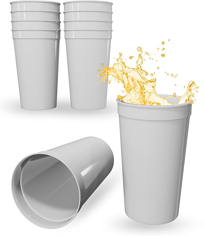 PartyPrints 100 Pack 22 oz Clear Reusable Blank Plastic Cups, Colored Plastic by PartyPrints