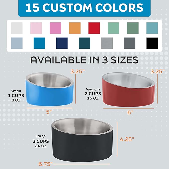 Master Pet Supply Stainless Steel Slanted Dog Cat Food Bowl - 8 oz Heavy Duty - Graphite, Double Wall Insulated, Non-Slip Elevated Bowl for French Bulldogs Pugs Cats, Anti Rust Dishwasher Safe