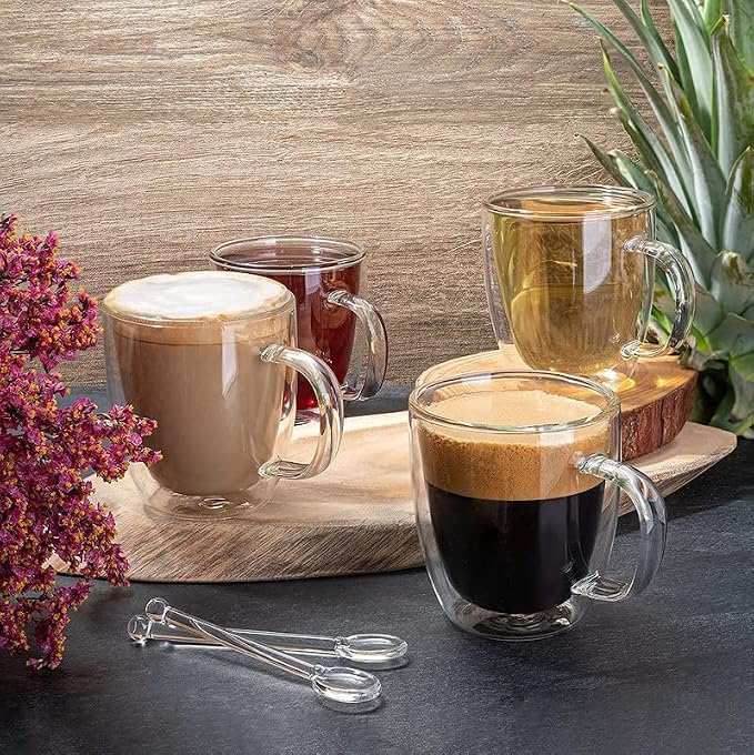 Moss & Stone Set of 4 Double Wall Glass Cup Clear Mug, Double Walled Coffee - Image 7