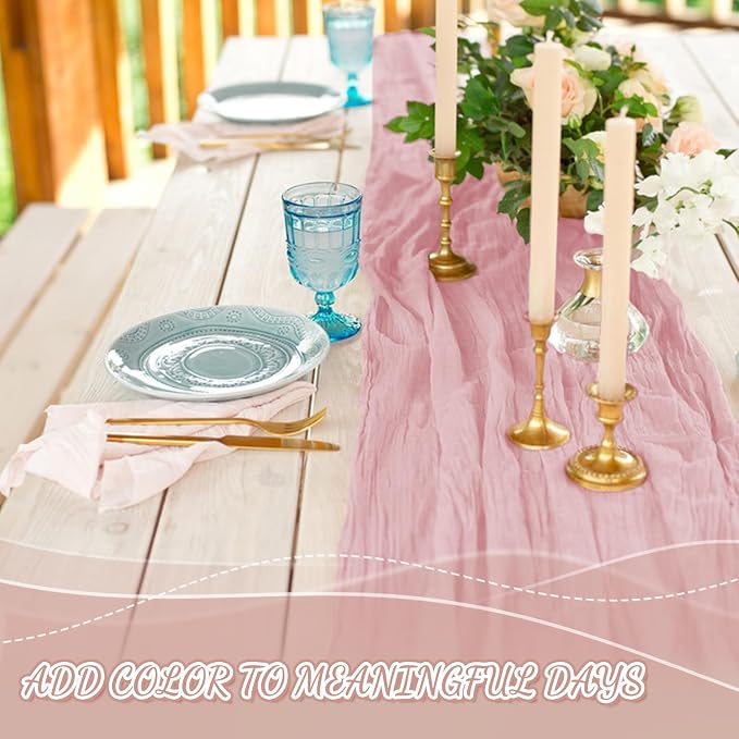 2 Pack Cheesecloth Table Runner, 120 Inch Pink Table Runner - Image 5