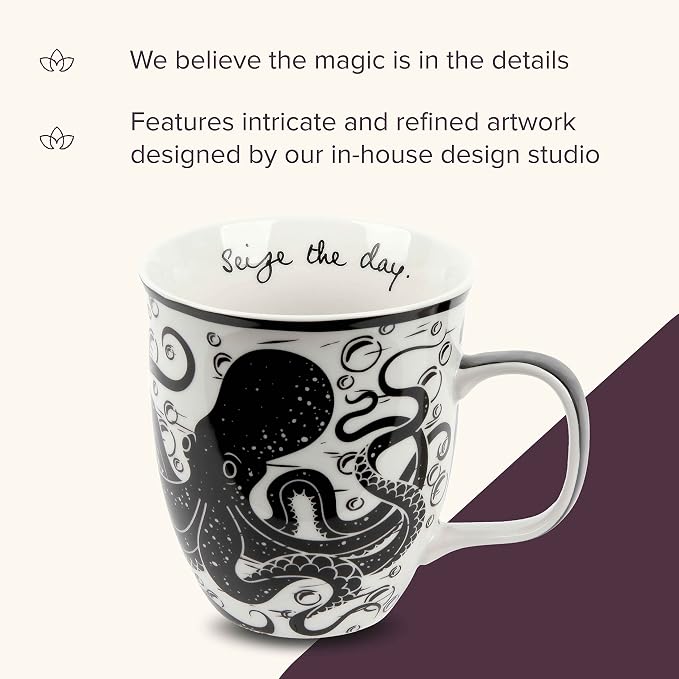 Karma Gifts 14 oz Black and White Boho Mug Octopus - Image 4