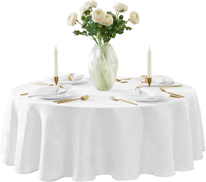 Newbridge Barcelona Luxury Damask Fabric Tablecloth, 90” Round, 100% Polyester by HomeBargainsPlus