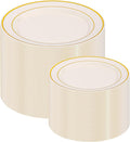 IOOOOO 200 Pcs Gold and Ivory Plastic Plates, Ivory Disposable Party Plates by I00000