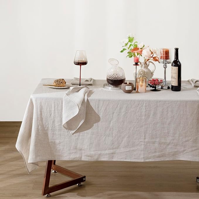 Talasily Linen Tablecloth 100% Pure Linen Table Cloth 60x108 Inches Rectangle Tablecloths Washable Cloths for Kitchen, Dining, Buffet Parties, Holidays, Picnic, Weddings and Restaurants-Natural Linen