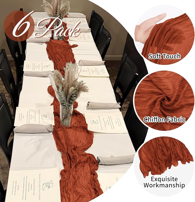 6 Pack Terracotta Cheesecloth Table Runner 20 x 120 Inch Gauze Table Runner - Image 3
