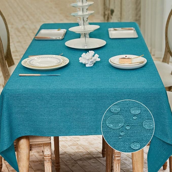 BALCONY & FALCON Rectangle Tablecloth Washable Wrinkle Resistant and Water Proof Table Cloth Decorative Linen Fabric Tablecloths for Dining Parties Kitchen Wedding and Outdoor Use (Lake Blue, 57x118)