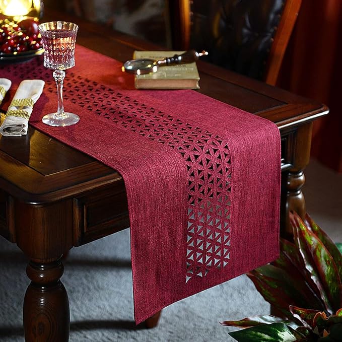 ARTABLE Burgundy Rectangle Fabric Table Runner Finished Edge 16 x 104 Inch | by ARTABLE
