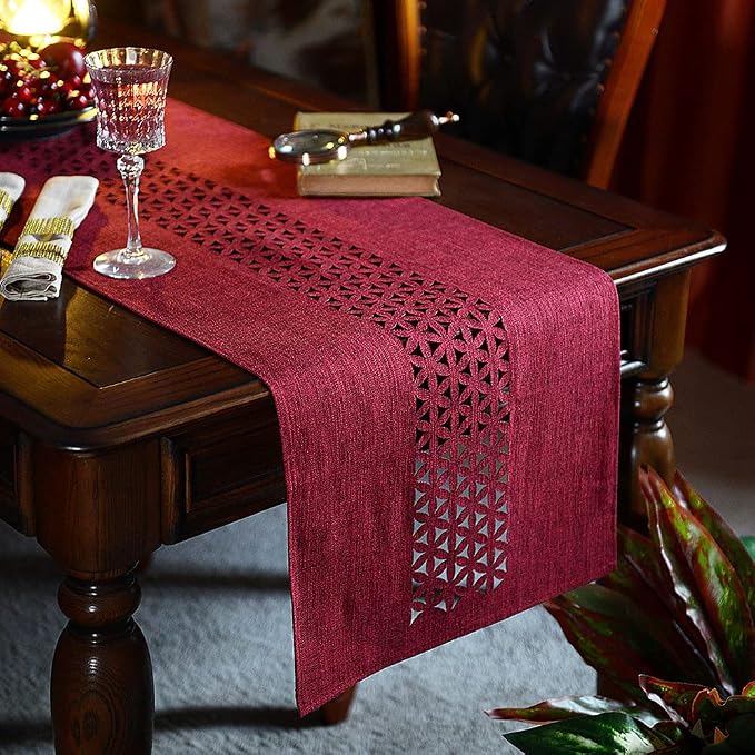 ARTABLE Burgundy Rectangle Fabric Table Runner Finished Edge 16 x 84 Inch | by ARTABLE