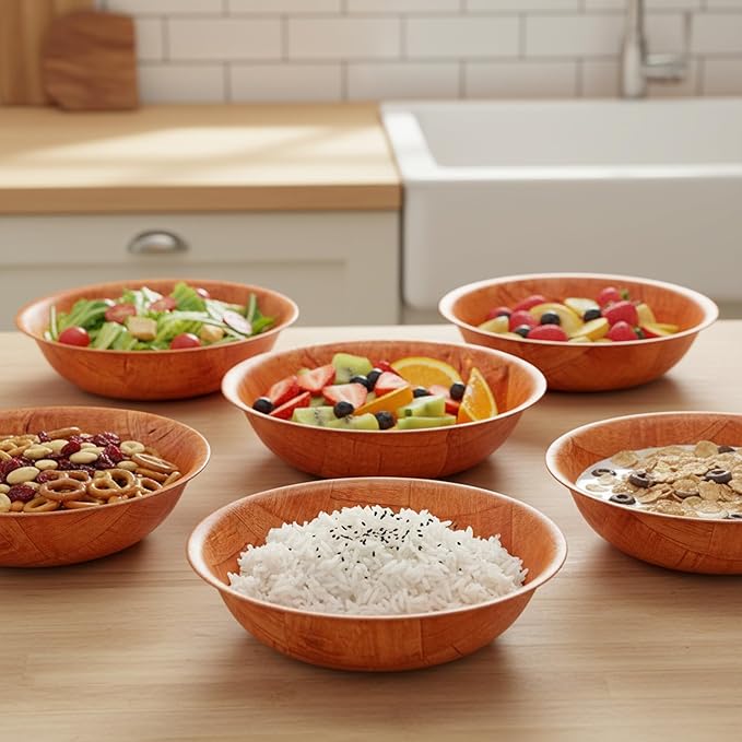 12-inch Wooden Serving Bowl, Set Of 6 | Round | Stackable | EZ To Wash | Great For Salads, Fruits, Snacks, And More [6PK]