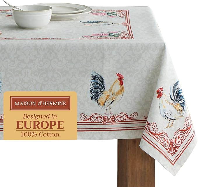Maison d' Hermine Table Cloth Rectangle Table 100% Cotton 60 x 120 Inches Tablecloth Reusable Decorative for Dining Room Farmhouse Home Valentines Day Decorations Spring Summer - Campagne