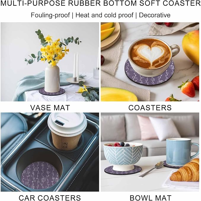 Vintage Lines Coasters Set of 2, Non-Slip Cup Coaster Mat - Image 6