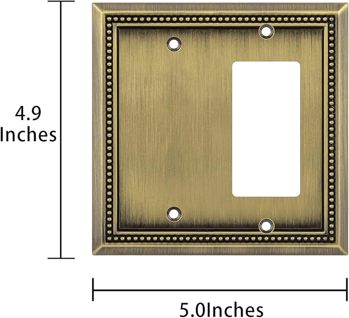 Henne Bery Sunken Pearls Heavy Duty Decorative Wall Plate Switch Plate Outlet Cover (Blank/Decorator, Antique Brass)