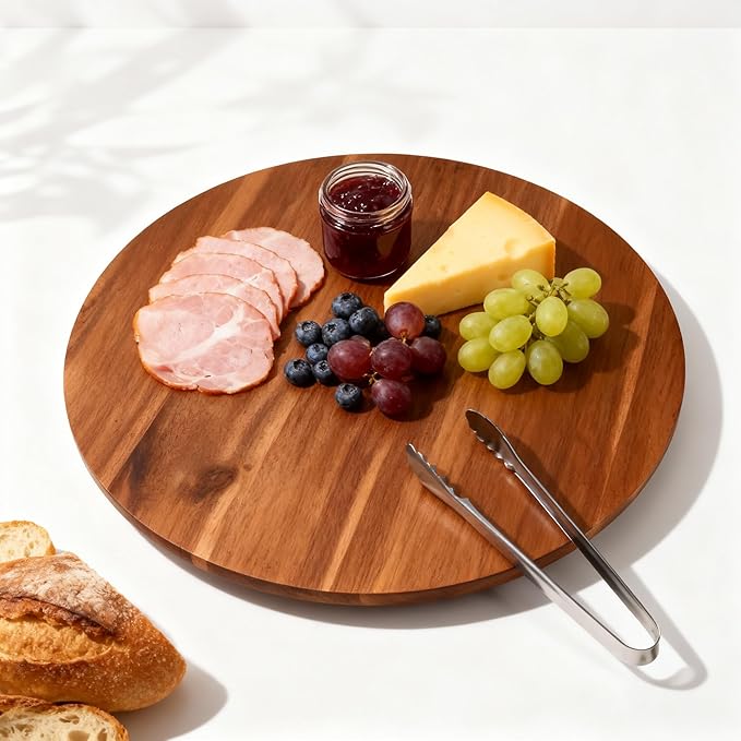 18" Acacia Wood Turntable Organizer | Lazy Susan for Table Top, Cabinet or Pantry | Wooden Rotating Tray for Kitchen Countertop, Durable, Easy to Clean, No Assembly Needed