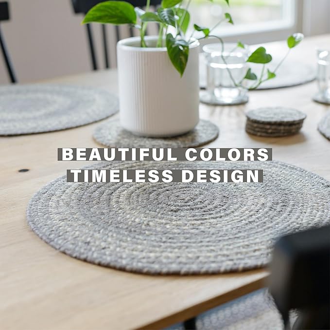 Homespice Grey Cloud Jute Braided Kitchen Trivets for Hot Dishes, Farmhouse Country Decor, Set of 6, Grey 8" Round Heat Resistant Mat - Rich Colors, Easy to Clean, Durable and Protects Furniture
