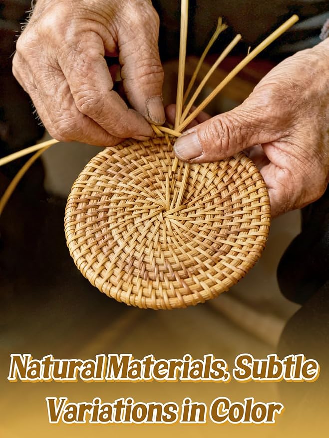 8Pcs Handmade Natural Rattan Coasters Set - Image 4