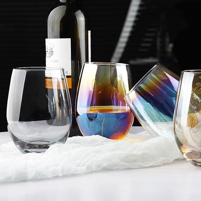 LUXU Wine Glasses Set of 4,20 oz Large Stemless Wine Glasses,Grey Juice Drinking Glasses,No Stem Glass Beverage Cups,All-Purpose Water Glasses for Ice Coffee,Tea,Red or White Wine