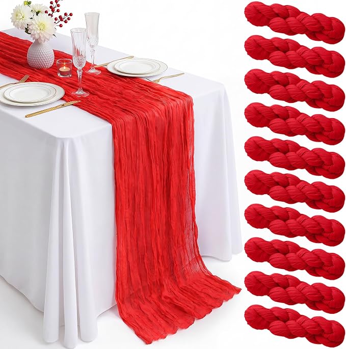 10 Pack Red Table Runner 10FT Gauze Cheesecloth Table Runner | 21x120 Inch Boho by Dugpit