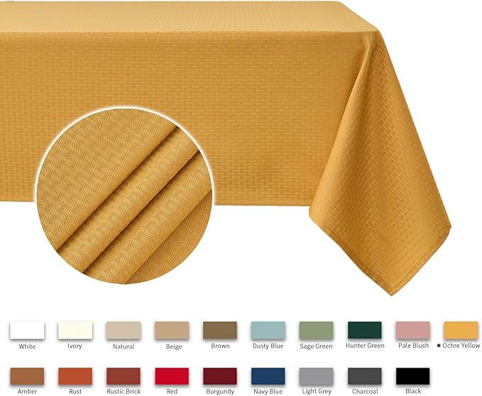 maxmill Tablecloth Weaved Texture Stain Resistant Waterproof, Wrinkle Resistant Washable Table Cloth, Fabric Table Cover for Dining Room, Indoor Outdoor Use, Rectangle 60 x 120 Inch, Ochre Yellow