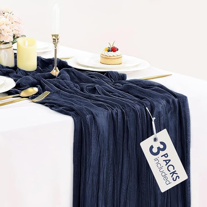 3 Pack Navy Blue Cheesecloth Table Runner 10FT Boho Gauze Cheese Cloth Table by BlueTopCoLtd