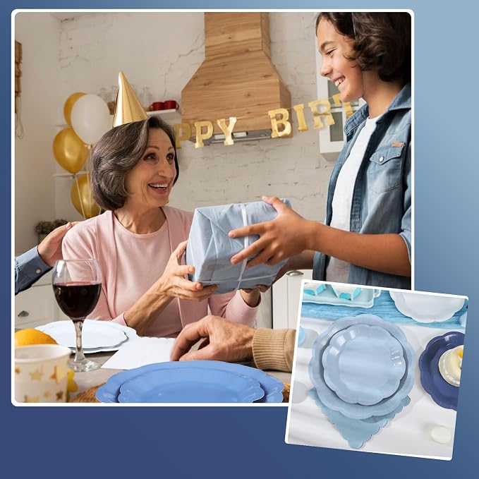 NatNarr Dusty Blue Party Plates And Napkins Set, 24 Guests, 4-Tone Gradient Blue - Image 7