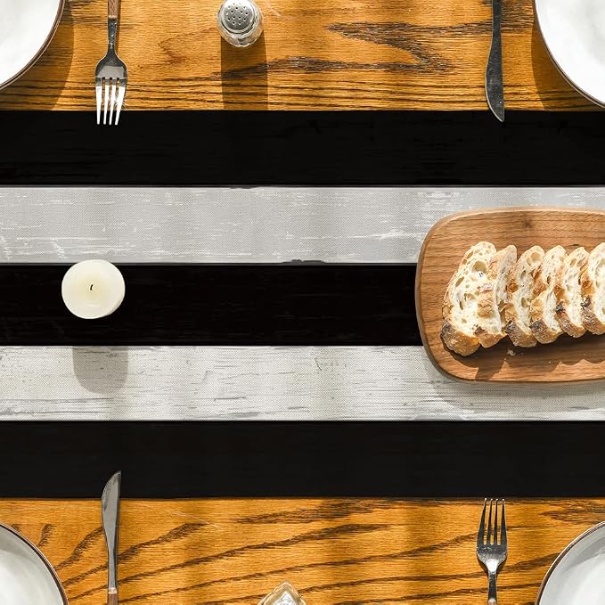 Artoid Mode Black and White Retro Rustic Wood Texture Table Runner, Seasonal - Image 3