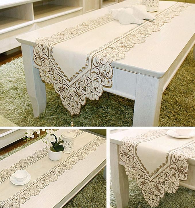 LeLehome 15 Inch X 86 Inch Classic Beige Table Runner, Vintage Brown Flower - Image 5