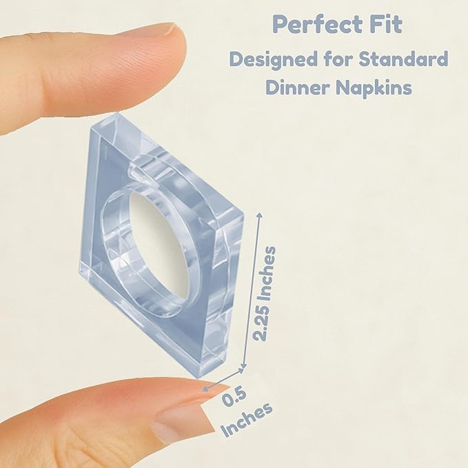 CLEENTABLE Acrylic Set of 12 Square Beveled Napkin Ring - Cloth Napkin Rings Serviette Buckles for Wedding, Birthday, Banquet, Table Décor, Home Décor, Gifting (Transparent)