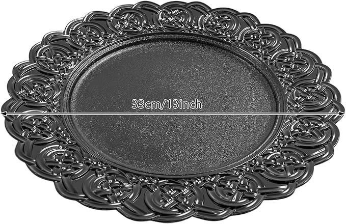 100 Pcs Antique Charger Plates Bulk, 13in Reusable Serving Plates Embossed Rim Plastic Party Dinner Plate Chargers Round Decorative Server Plate for Wedding Party Event Tableware