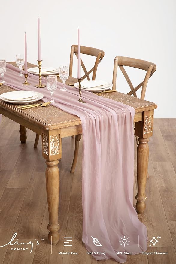 Ling's Moment 14Ft Chiffon Table Runner, Sage Purple | Sheer, Extra Long - Image 2