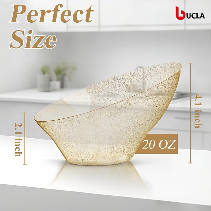 bUCLA 12 Pack Gold Glitter Plastic Serving Bowls - 20 OZ Disposable Snack - Image 2