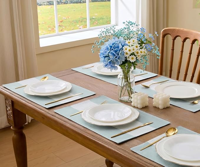 Wracra Linen Placemats Set of 4, Aqua Blue Place Mats - Image 5