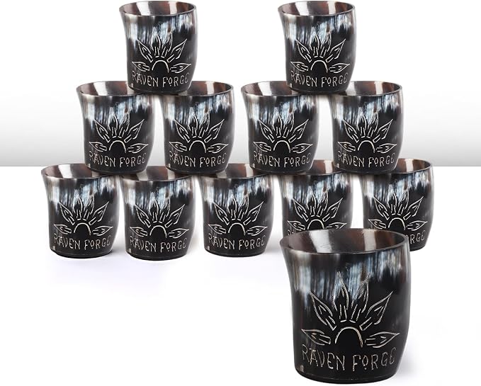 Handicrafts Home Viking Horn Shot Glasses Set of 12, Rustic Viking Drinkware by HandicraftsHome
