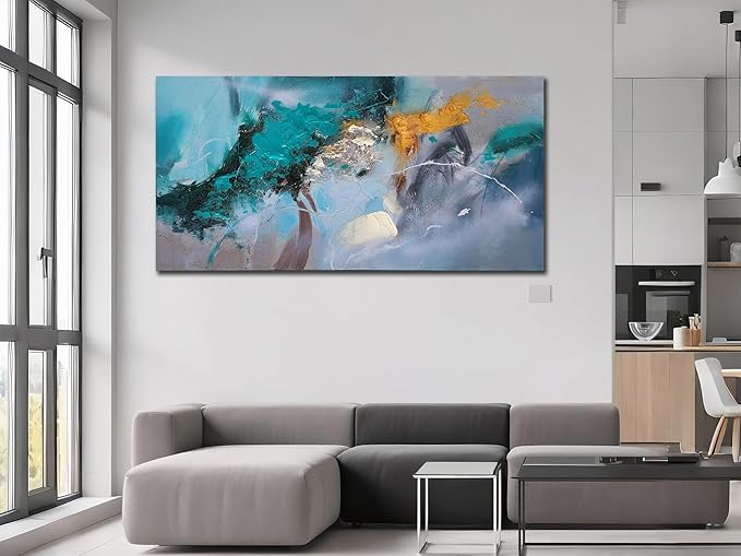 Anolyfi Teal Abstract Canvas Wall Art for Living Room, Modern Art Wall Decor Decorative Painting Large Artwork Picture Framed for Men Room Hallway Bedroom Kitchen Office Home Decor 40"x20"