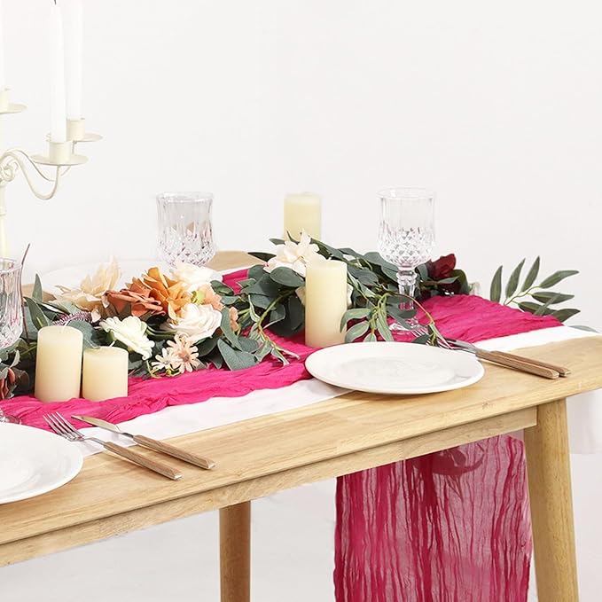FUHSY Hot Pink Cheesecloth Table Runner 5 Pack 10FT Gauze Cheese Cloths Rustic Boho Table Runner Bulk Pink Table Runners for Parties Sheer Cheesecloth Fabric Table Runner for Wedding Halloween Decor