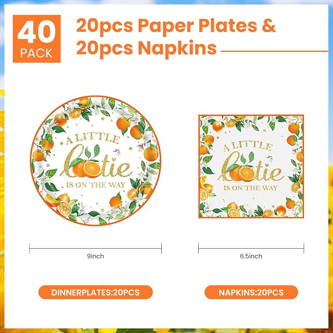 40 Pcs Little Cutie Baby Shower Plates and Napkins Party Supplies - Image 2