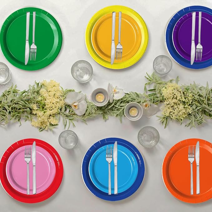 Oigco 60 PCS Colorful Paper Plates, Pastel Plates and Napkins, Rainbow - Image 6