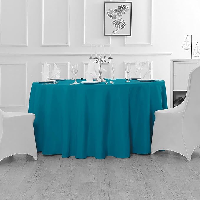 Fokitut 2 Pack Waterproof Round Tablecloth, 120 Inch, Stain Resistant and Wrinkle Polyester Table Cloth, Fabric Table Cover for Kitchen Dining, Wedding, Party, Holiday Dinner-Caribbean Blue