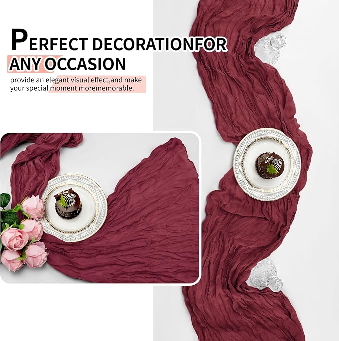 12 Pcs Burgundy Christmas Cheesecloth Table Runner 10Ft, Gauze Table Runners - Image 6