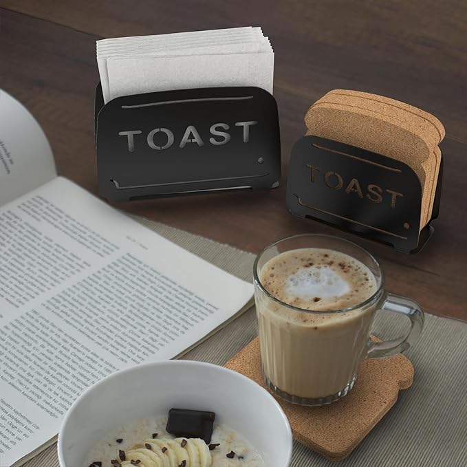 Mango Steam Napkin & Coaster Holder Set, For Home or Kitchen (Toaster, Black)
