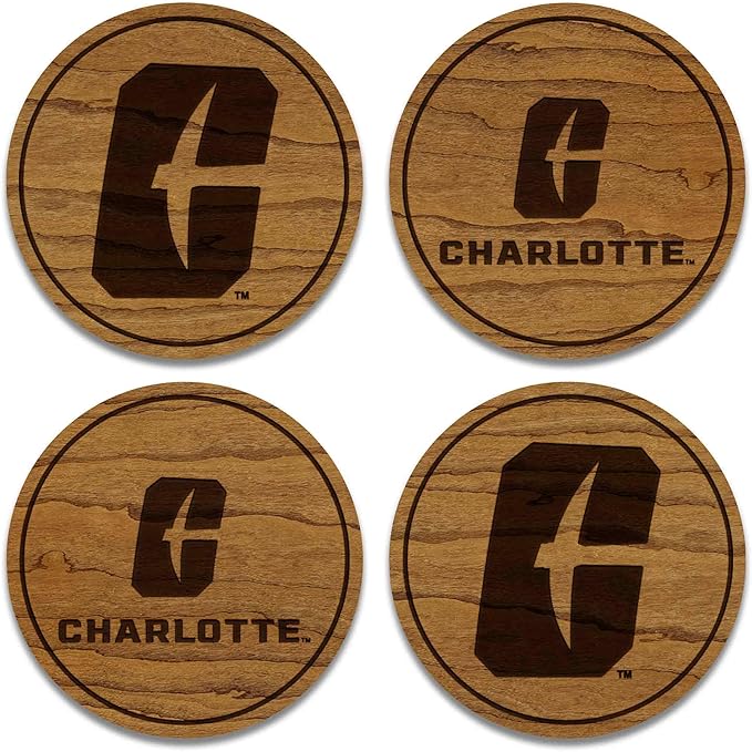 LazerEdge UNC Charlotte 49ers Wooden Coaster Set - Cherry Wood - Officially Licensed Product - 4-Pack