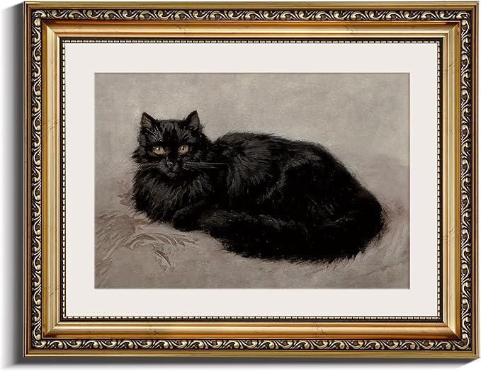 InSimSea Retro Gold Framed Wall Art, Vintage Black Cat Home Bathroom Wall Decor, Animal Canvas Print Artwork, Farmhouse Country Decor, Antique Picture Frame Retro Classical Paintings, 11x14 Inch
