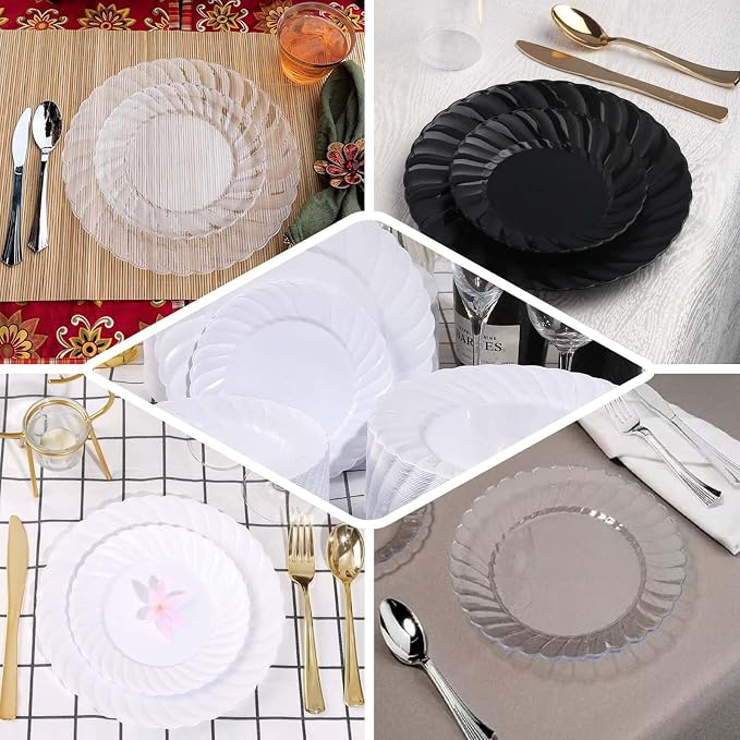 Efavormart 12-Pack 7.5" White Flair Rim Plastic Salad Dessert Plates, Elegant - Image 5