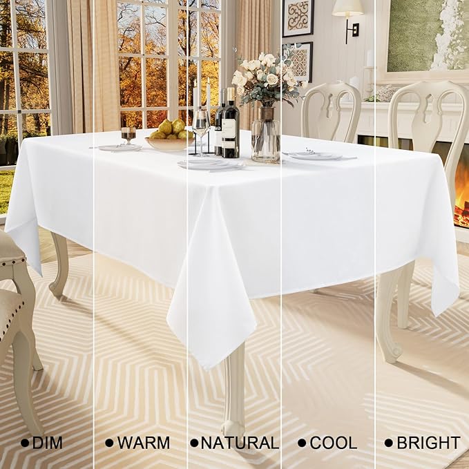Smiry Square Table Cloth Linen Textured, Waterproof Spillproof Anti-Wrinkle Burlap Tablecloth, Washable Decorative Fabric Table Cover for Dining, Party, Banquet, 54 x 54 Inch, White