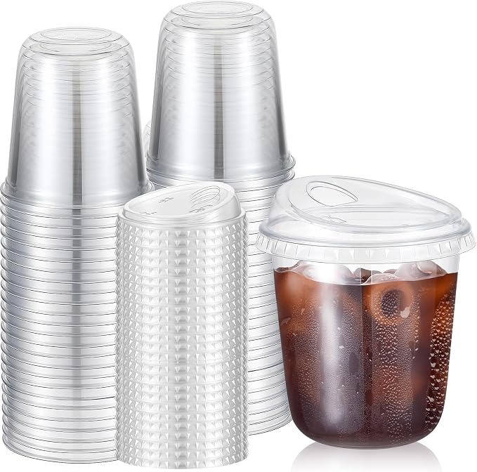Ziliny 50 Sets Clear Plastic Coffee Cups by Ziliny