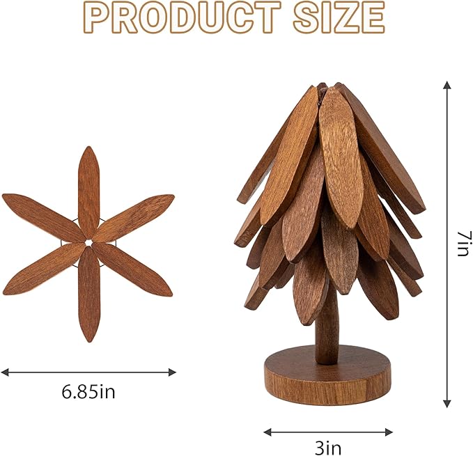 Yuoyar Trivets, Wooden Tree-Shaped Sapeli Wood Drink Trivets Set for Coffee Table, Kitchen Table Decor
