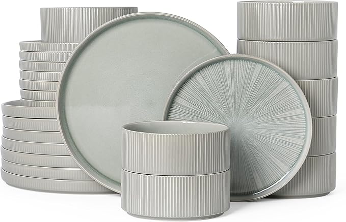 Dinnerware Sets for 8, Ceramic Plates and Bowls Set 24 Piece Dinnerware Chip Resistant Stoneware, Dishwasher and Microwave Safe-green